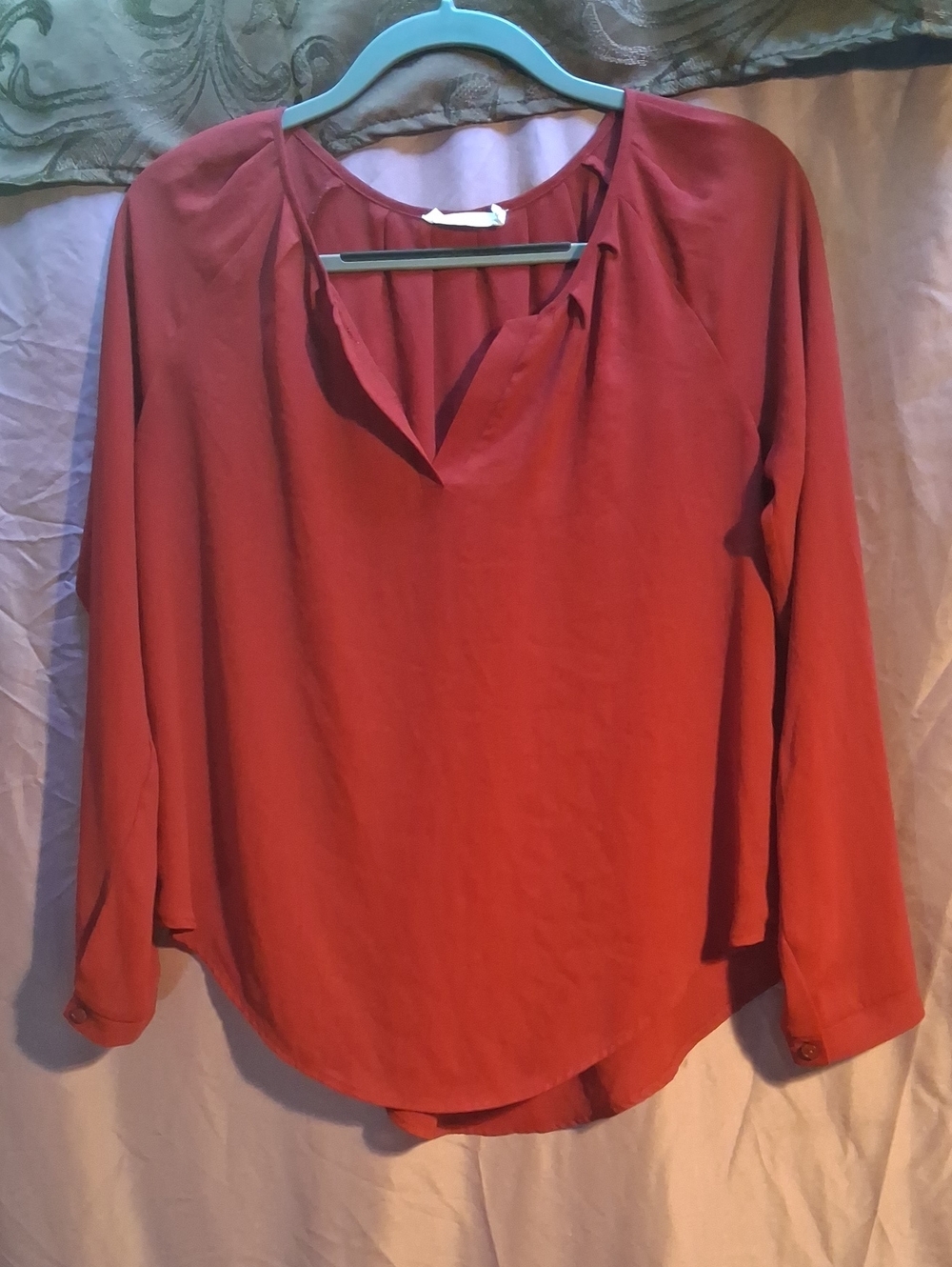 Lush Brick Red V-Neck Long Sleeve Blouse